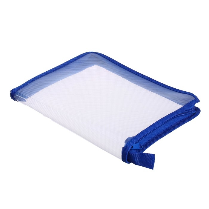 Папка на молнии с 3-х сторон А5, 450мкм, прозрачная, с синим кантом Папка на молнии с 3-х сторон А5, 450мкм, прозрачная, с синим кантом