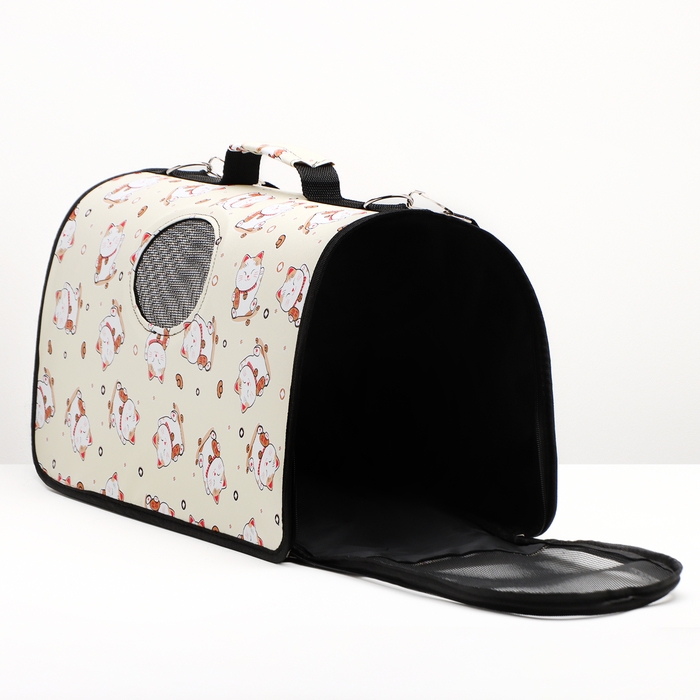 Сумка-переноска каркасная "Котики", размер L, 53 х 21 х 29 см, бежевая