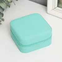 Шкатулка кожзам для украшений "Элегия. Квадратная" бирюза 5х10х10 см