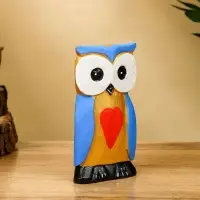 Набор сувенирный "Совята с сердечком" дерево H 15, 13, 11 см, цв. голубой с золотом