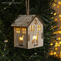 Ёлочная игрушка &laquo;Домик с оленем&raquo;, от батареек, свечение тёплое белое