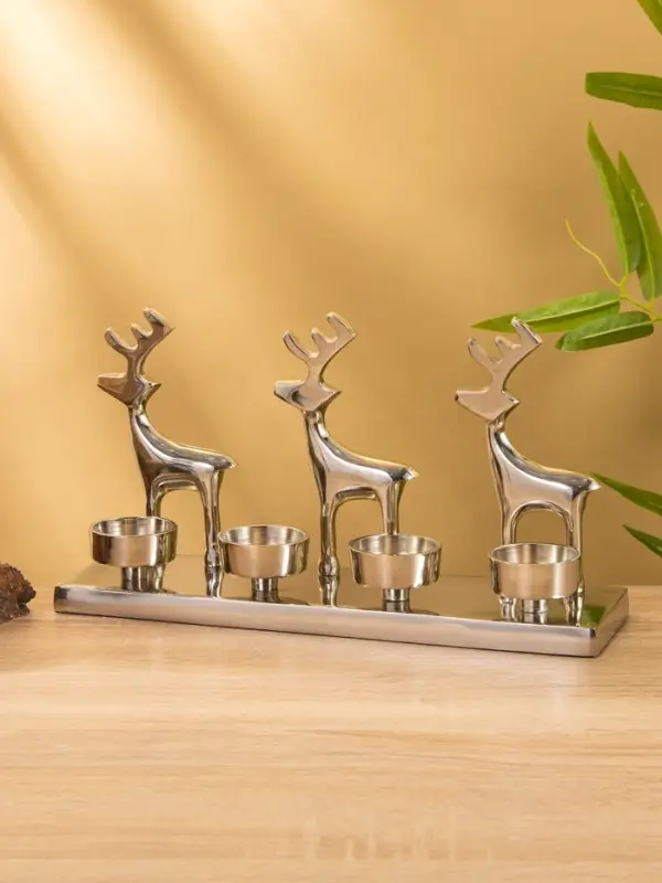 Подсвечник на 4 свечи "Трио оленей" алюминий 30х9х15 см