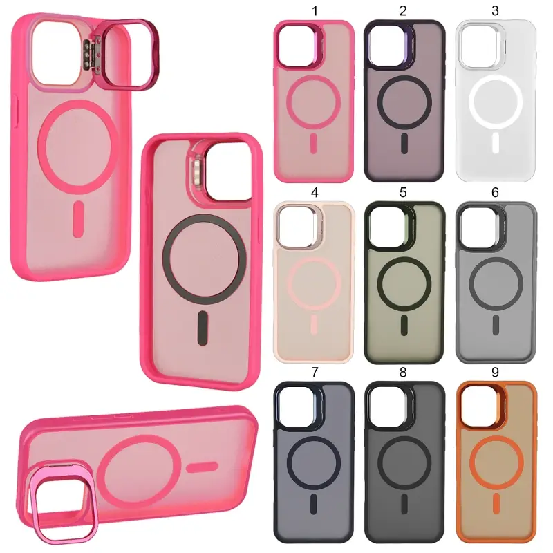 Чехол iPh 15 Pro Max MagSafe матовый цветной с подставкой