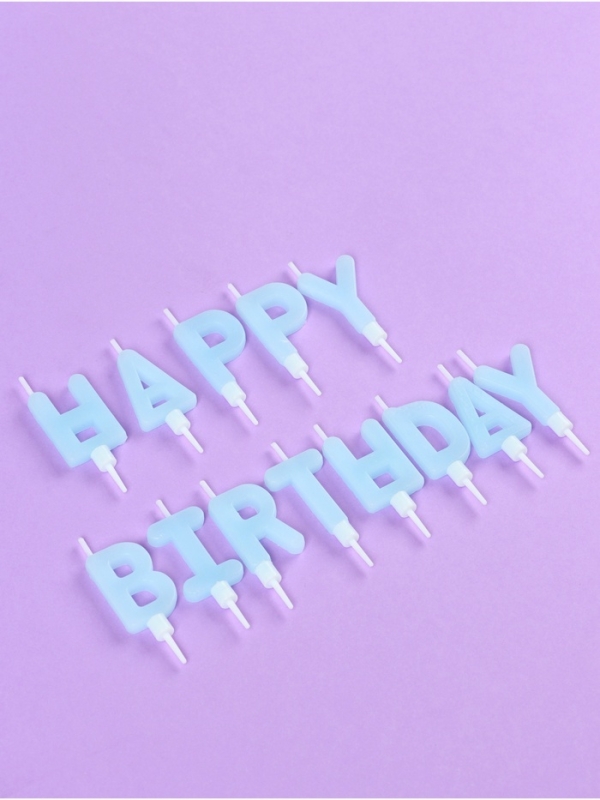 Свечи в торт "С днём рождения", светящиеся голубые