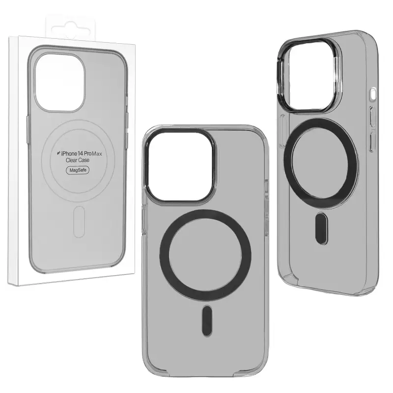 Чехол 14 Pro Max Clear Case Black (MagSafe + анимация NFC Clear) ORG