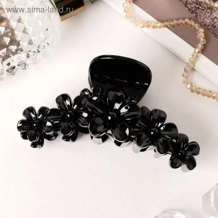 Крабик для волос &laquo;Глянец&raquo;, цветочная гирлянда, 9.5 см, чёрный