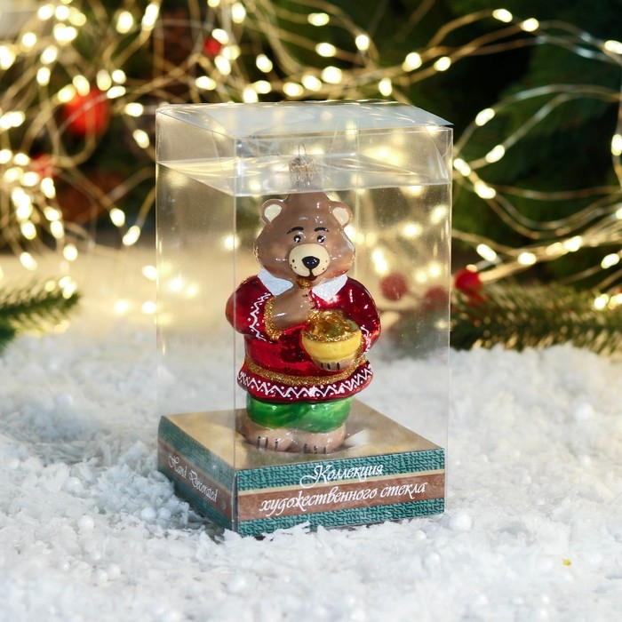 Елочное украшение "Медведь с мёдом" 12 см, микс