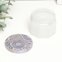 Банка для свечей стекло с крышкой "Цветочная" белая, многогранник 5х7х7 см Банка для свечей стекло с крышкой "Цветочная" белая, многогранник 5х7х7 см