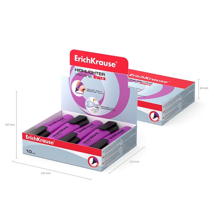 Маркер текстовыделитель ErichKrause V-12, 0.6-5.2 мм, флуоресцентные чернила на водной основе, фиолетовый