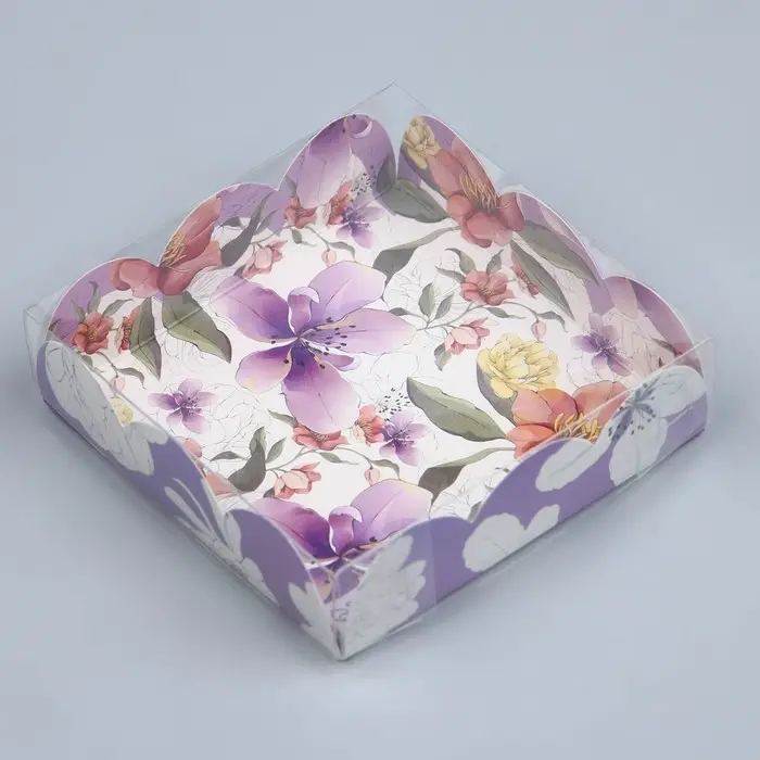 Коробка для печенья, кондитерская упаковка с пластиковой крышкой, With love, 10.5 х 10.5 х 3 см