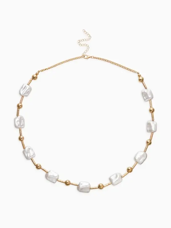 Бусы "Жемчуг" майорика прямоугольник, цвет белый в золоте