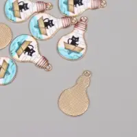 Декор для творчества металл, эмаль "Кот на лодке в лампочке" 2,8х1,6 см