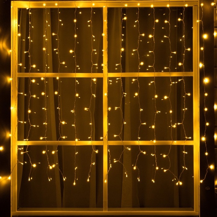 Гирлянда &laquo;Занавес&raquo;, 2&times;1.5 м, IP44, 280 LED, 8 режимов, солнечная батарея, прозрачная нить, свечение тёплое белое