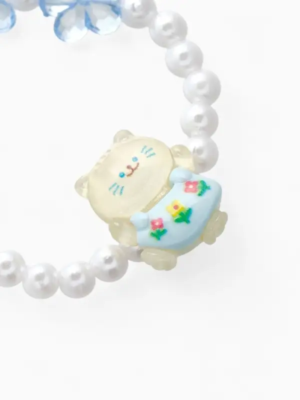 Браслет детский &laquo;Выбражулька&raquo; котик, d=6 см. цветы, жемчуг, бело-голубой