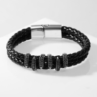 Браслет кожа &laquo;Когти&raquo; 2 нити, цвет серебряно-чёрный, 21 см