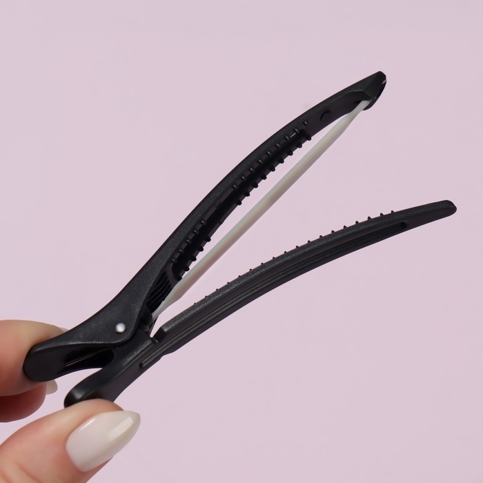 Зажимы для волос, с силиконовой лентой, набор - 6 шт, 11 см, цвет чёрный