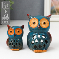 Подсвечник керамика "Два синих филина" набор 2 шт 7х5х5 10,5х7х8 см