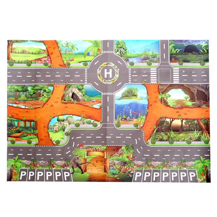 Игровой набор &laquo;Динопарк&raquo;, коврик-дорога, 4 машины, 5 фигурок, наклейки