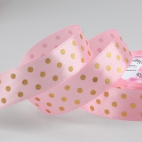 Лента атласная с тиснением &laquo;Горох&raquo;, 25 мм &times; 23 &plusmn; 1 м, цвет розовый №04