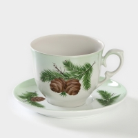 Чайная пара фарфоровая &laquo;Кедровая ветка&raquo;, 350 мл