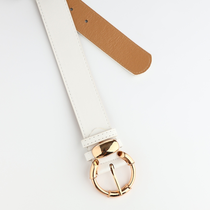 Ремень женский, ширина 4 см, винт, пряжка золото, цвет белый