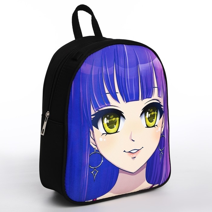 Рюкзак школьный текстильный с ушками на заколках &laquo;Аниме&raquo;, 27х23 см, чёрный/фиолетовый