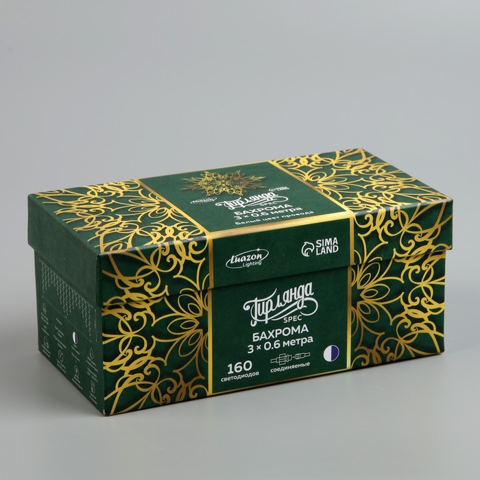 Гирлянда «Бахрома» 3 × 0.6 м, IP44, УМС, белая нить, 160 LED, свечение бело-синее, мигание, 220 В Гирлянда «Бахрома» 3 × 0.6 м, IP44, УМС, белая нить, 160 LED, свечение бело-синее, мигание, 220 В