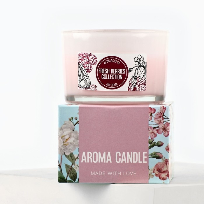 Свеча ароматическая в стекле &laquo;Fresh&raquo; с натуральными камнями: ягоды, 6,8 х 5 см.