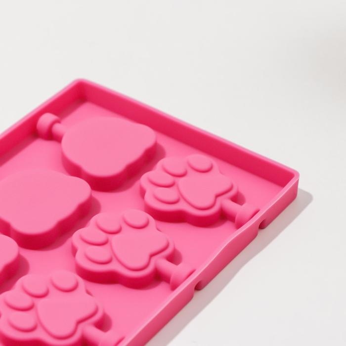 Форма для леденцов Доляна &laquo;Мишка&raquo;, силикон, 25&times;10,5&times;1 см, 12 ячеек (3&times;3,3 см), с палочками, цвет МИКС