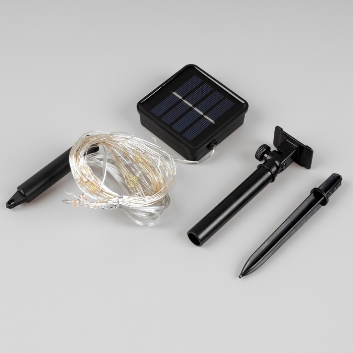 Гирлянда «Конский хвост» 10 нитей по 1 м, серебристая нить, 100 LED, свечение мульти, 2 режима, солнечная батарея Гирлянда «Конский хвост» 10 нитей по 1 м, серебристая нить, 100 LED, свечение мульти, 2 режима, солнечная батарея