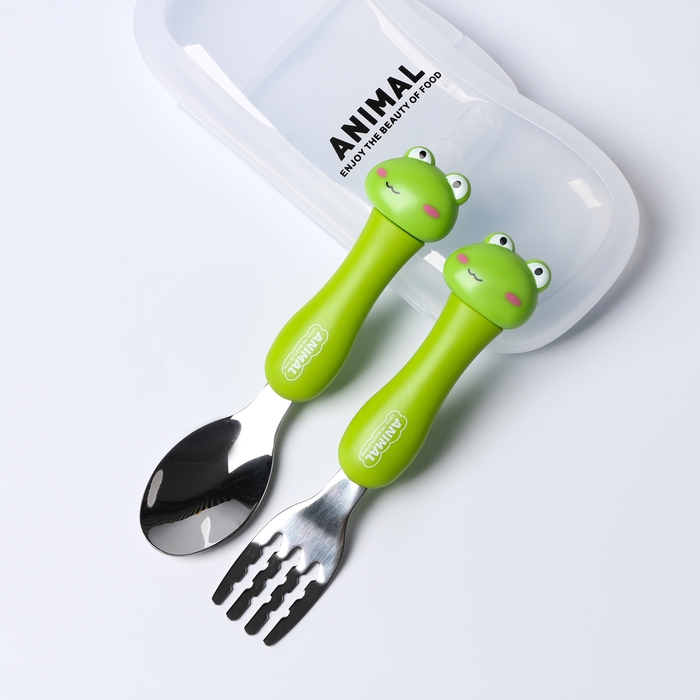 Набор детских столовых приборов в футляре &laquo;Лягушата&raquo;, вилка, ложка