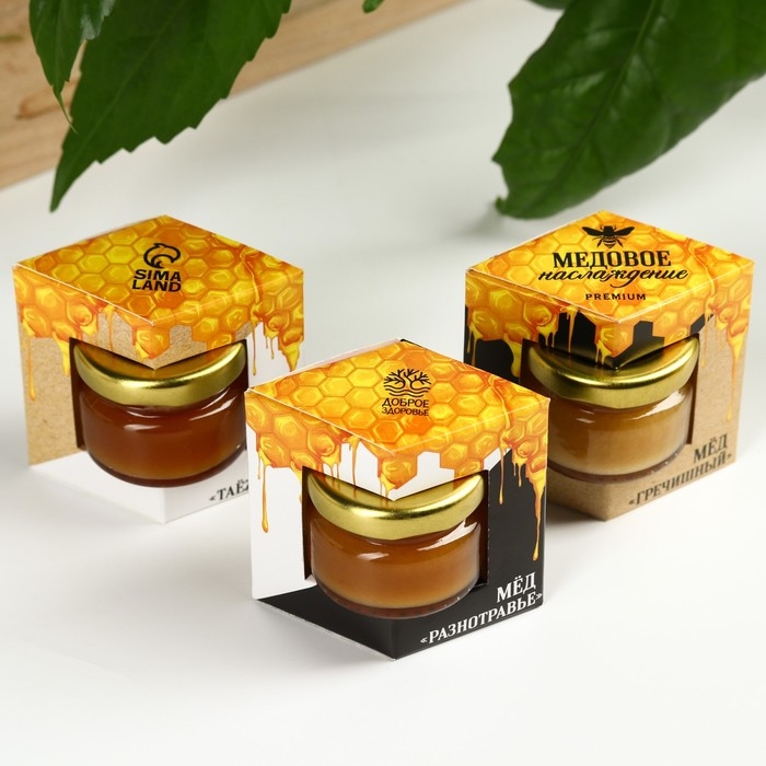 Набор &laquo;Медовое наслаждение&raquo;: мёд гречишный, мёд разнотравье, мёд таёжный, 3 шт. х 30 г.