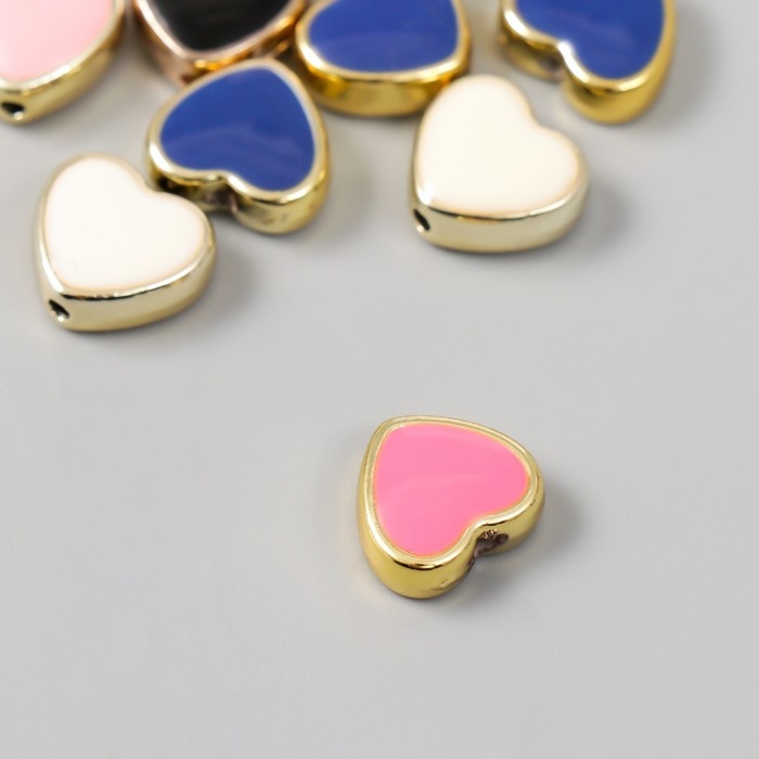 Набор бусин для творчества пластик "Сердечки, яркий глянец" МИКС 10 шт 1,2х1,2 см