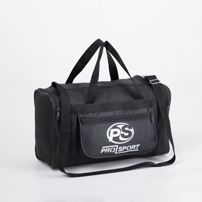 Сумка спортивная мужская на молнии, 3 наружных кармана, средний размер, цвет чёрный