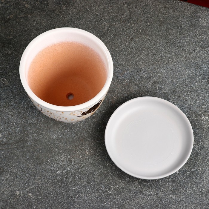 Горшок для цветов &laquo;Орхидея&raquo;, 1 л, d=15 см, h=13 см, керамический, с поддоном, белый