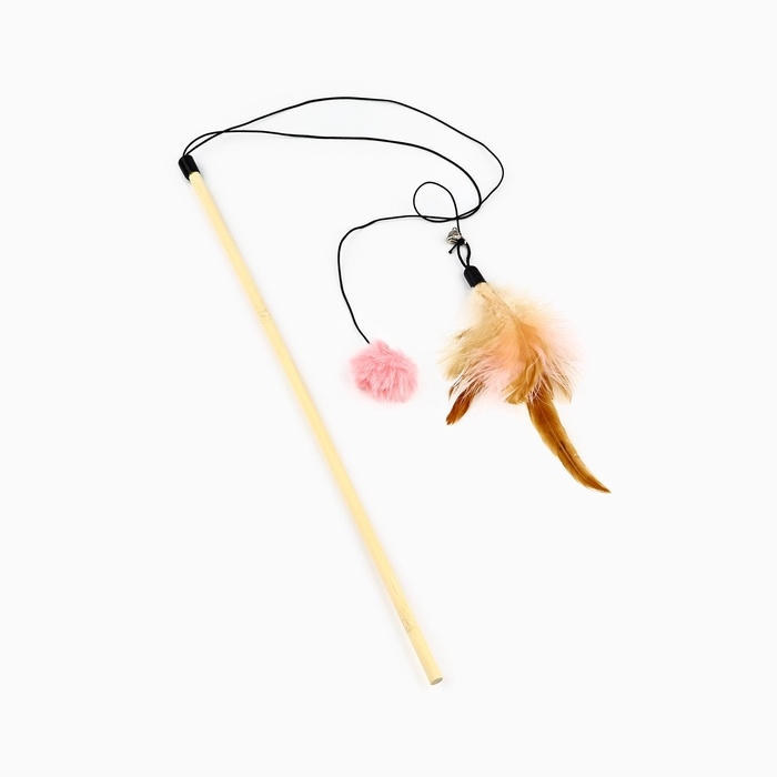 Игрушка дразнилка для кошек с пером и помпоном &laquo;Кошечка&raquo;, розовый