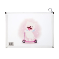 Папка-конверт на молнии формат А4, 180мкр, прозрачная с рисунком "Зверушки", МИКС