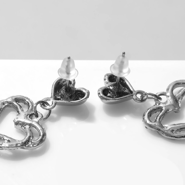 Серьги со стразами «Сердца» связанные, цвет белый в серебре Серьги со стразами «Сердца» связанные, цвет белый в серебре