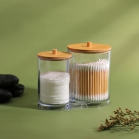 Органайзер для ватных палочек и дисков &laquo;BAMBOO&raquo;, с крышкой, 12 &times; 8,5 &times; 11 см, в картонной коробке, цвет прозрачный/коричневый