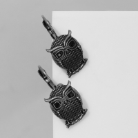 Серьги &laquo;Птица&raquo; филин на ветке, цвет чёрный в чернёном серебре