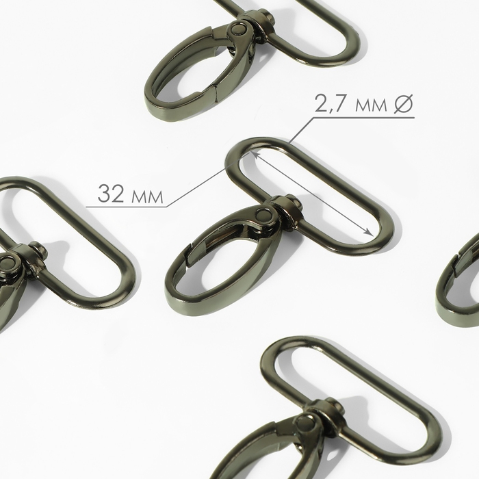 Карабин металлический, 45 &times; 38 мм / 32 &times; 2,7 мм, 10 шт, цвет чёрный никель