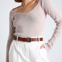 Ремень женский, ширина 3 см, люверсы, пряжка металл, винт, цвет коричневый