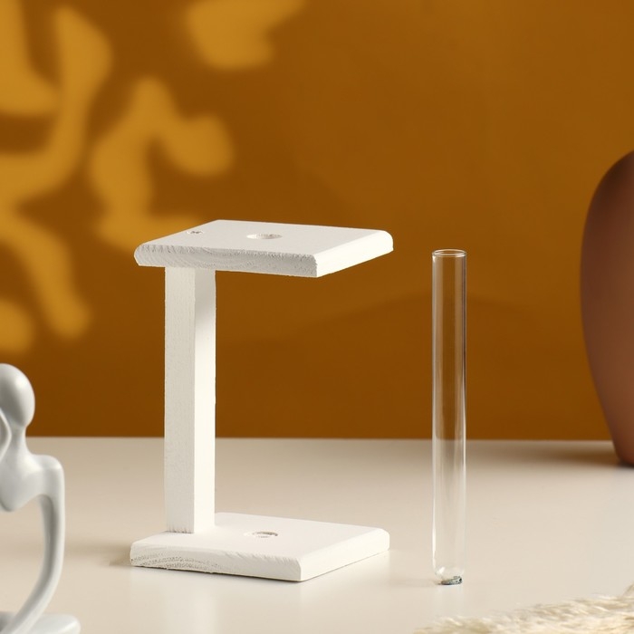 Кашпо деревянное 9×9×16 см с 1 колбой Кашпо деревянное 9×9×16 см с 1 колбой "Квадрат", белый Дарим Красиво