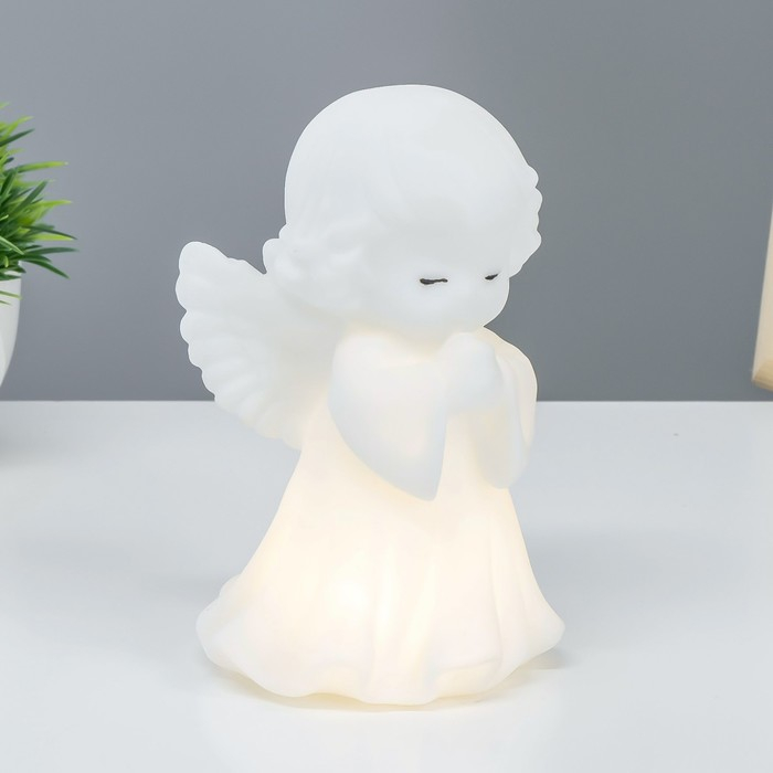 Фигурка светящаяся RISALUX &laquo;Ангелочек&raquo;, LED-ночник, батарейки 3&times;LR44, белый, 8.5&times;8&times;14.5 см