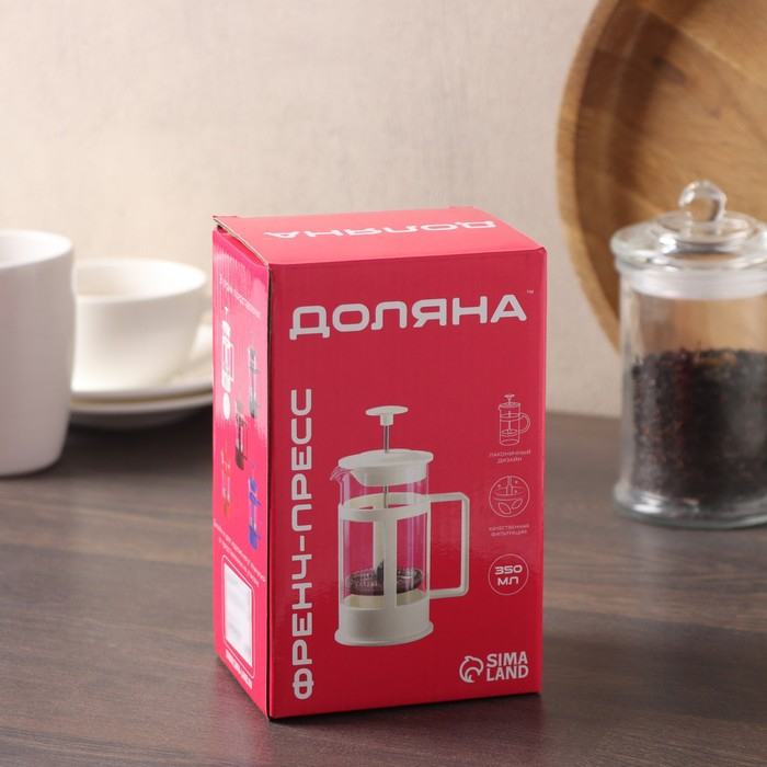 Чайник заварочный френч - пресс Доляна &laquo;Гарсон&raquo;, 350 мл, стекло, цвет молочный