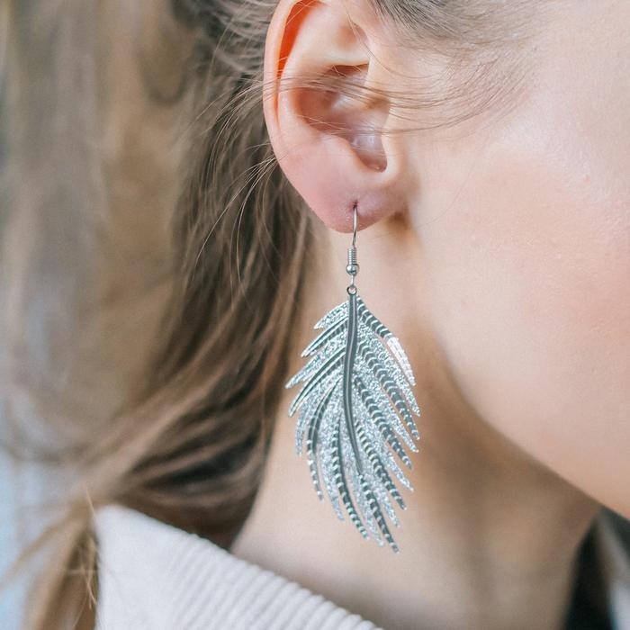 Серьги металл &laquo;Папоротник&raquo; листочек, цвет серебро