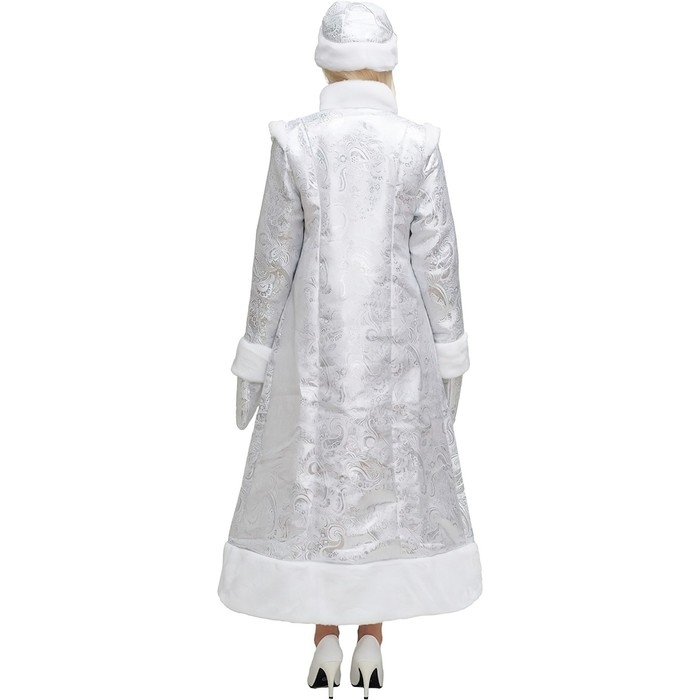 Карнавальный костюм &laquo;Снегурочка&raquo;, шуба из парчи длинная, цвет серебристый, р. 52