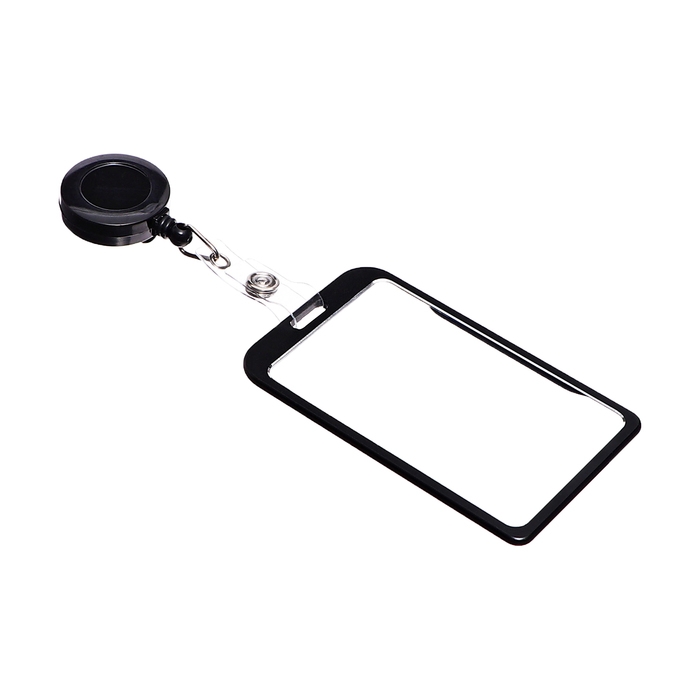 Бейдж-карман вертикальный внешний 96*56мм, внут 85*54мм, металл, черный, рулетка 40см