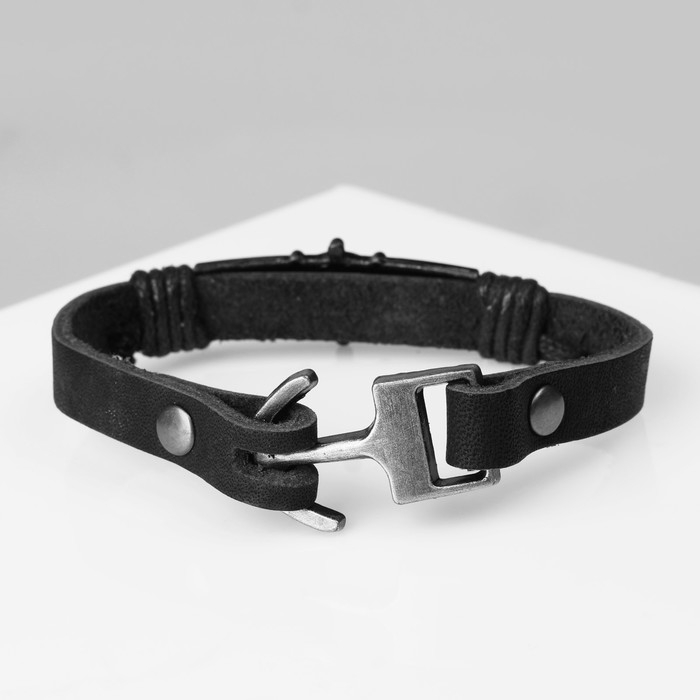 Браслет мужской &laquo;Держава&raquo; штурвал, цвет чёрный с чернёным серебром, 21 см