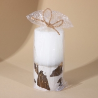 Свеча интерьерная, белая с бетоном и поталью, столбик, 10 х 5 см